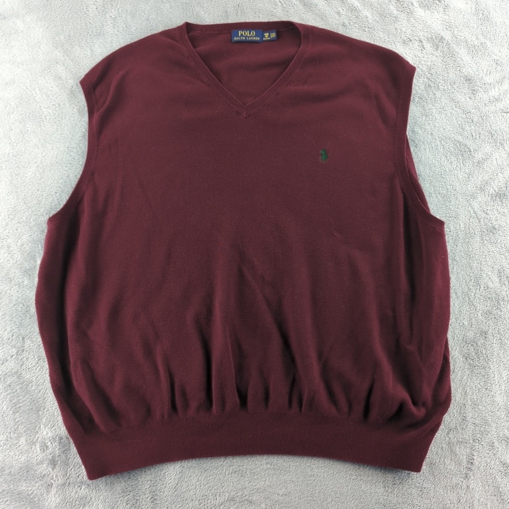 Polo Ralph Lauren Sweater Vest Mens 4XL Burgundy Red V Neck Pullover Classic Big